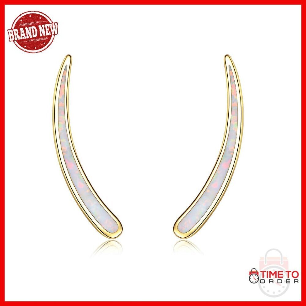 Sterling Silver Opal Ear Climbers Hypoallergenic 22mm Dangle Earrings